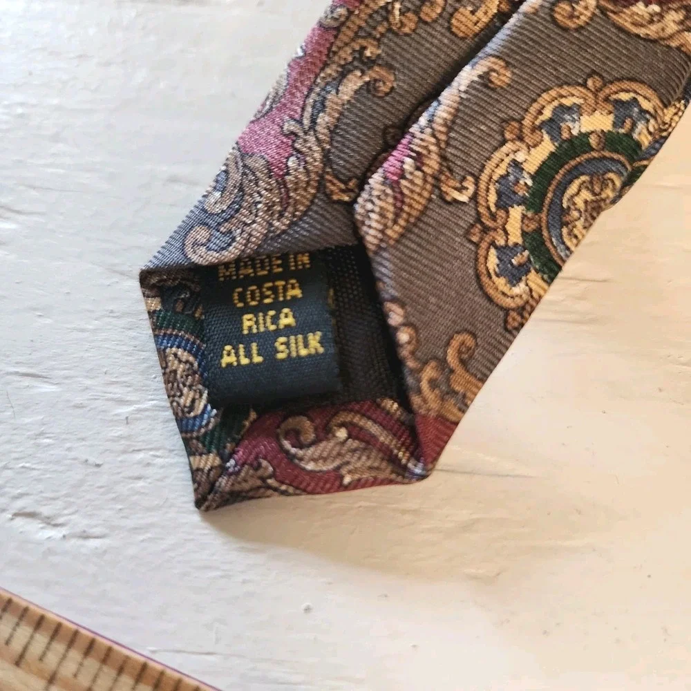 Men's Bill Blass Tie 100% Silk Abstract Multi Color Print ,Burgandy, Stone